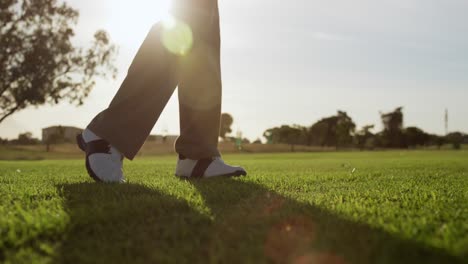 Jugador-De-Golf-Golpeando-La-Pelota-Con-Su-Palo.