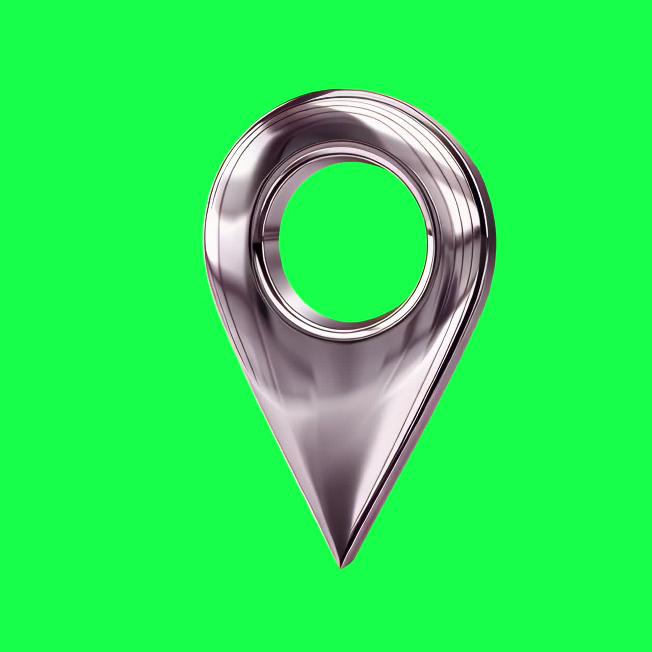 Chrome location pin animation, transparent 4K video, green screen