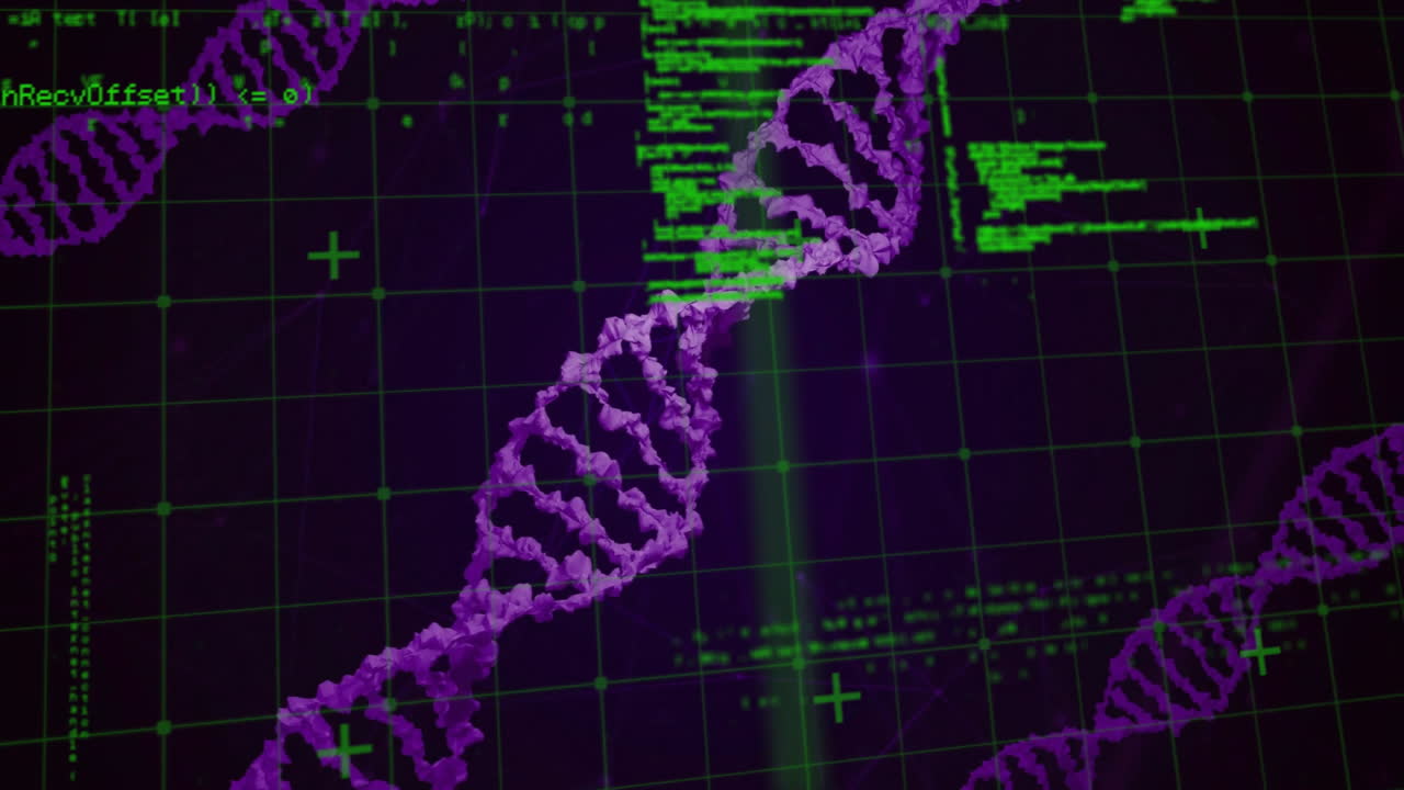 animación del procesamiento de datos sobre cadenas de adn