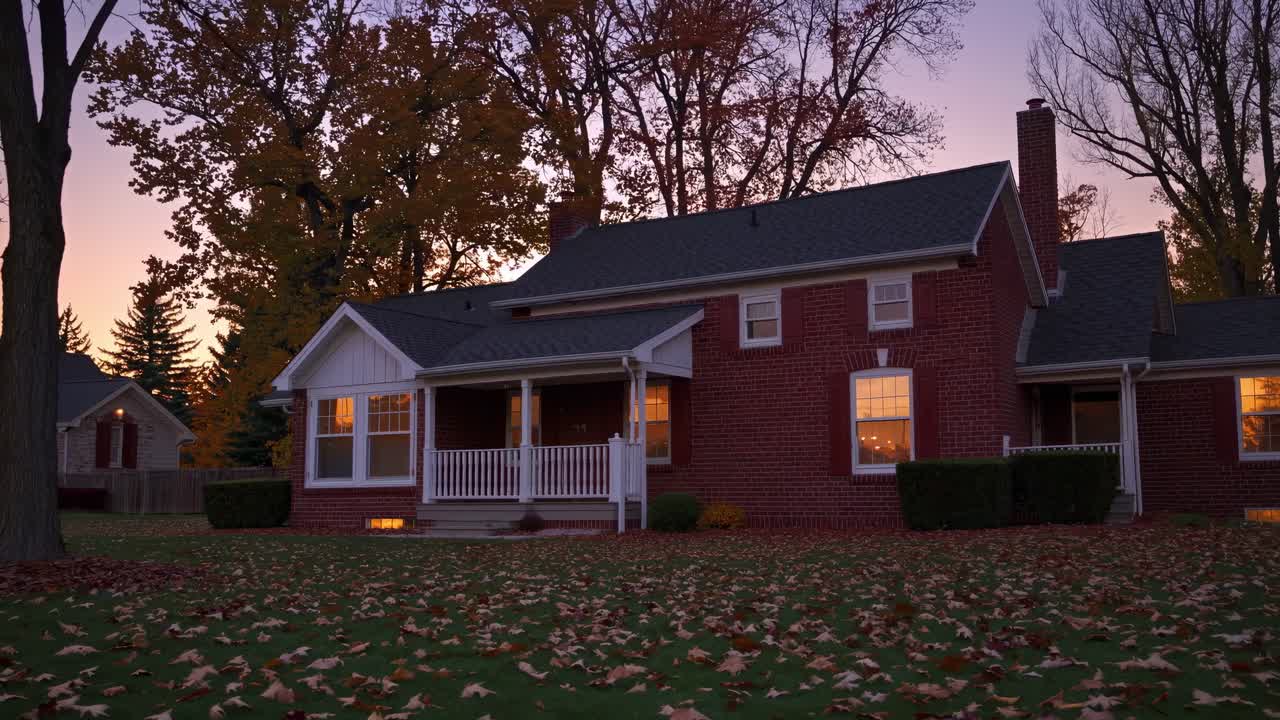 Brick House in Autumn at Sunset