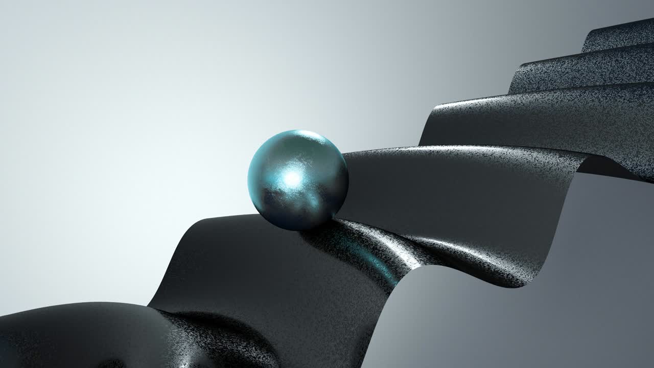 텍스처 블랙 웨이브 재료를 가진 파란 공의 추상적인 3d 애니메이션, 4k 원활한 루프 애니메이션.