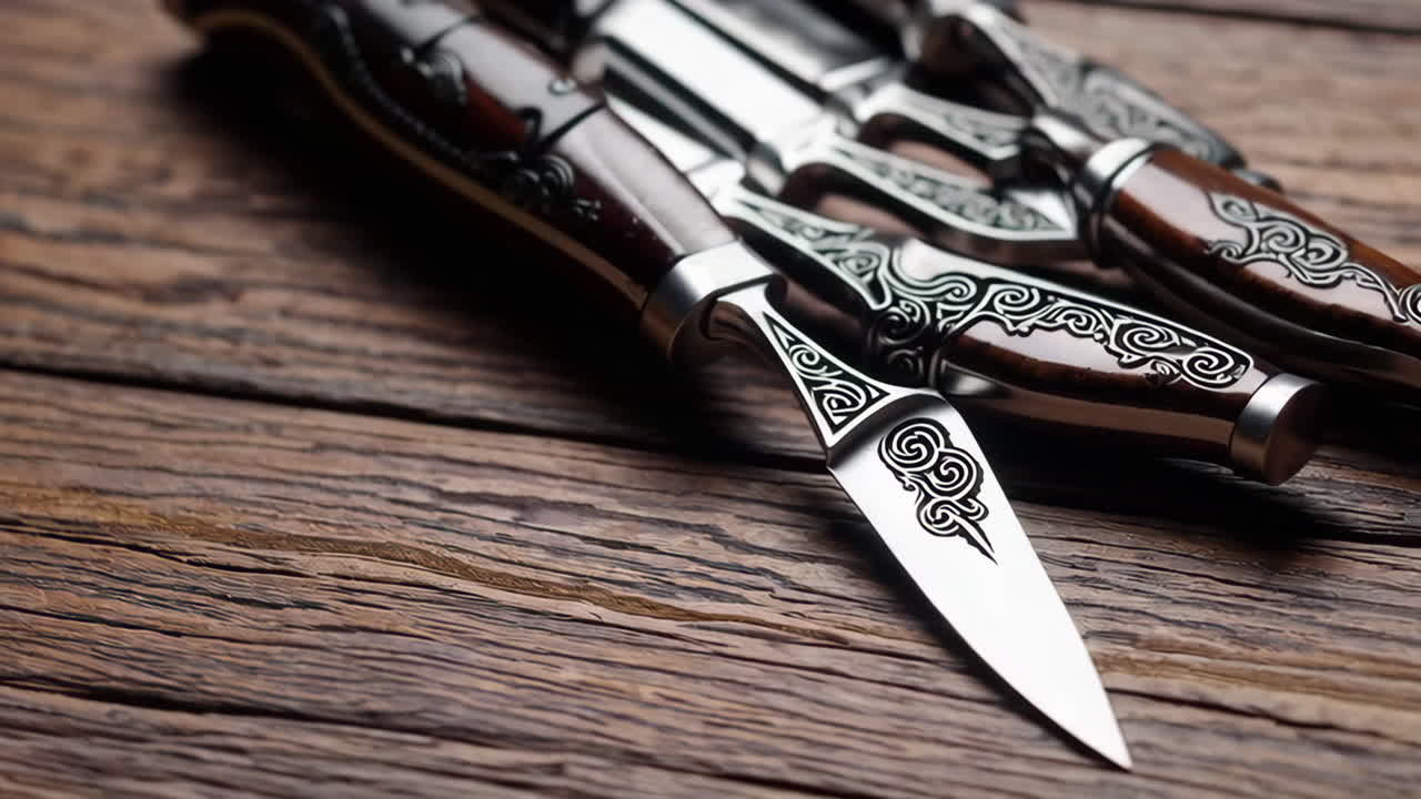 Elegant Carved Knives on Wooden Table