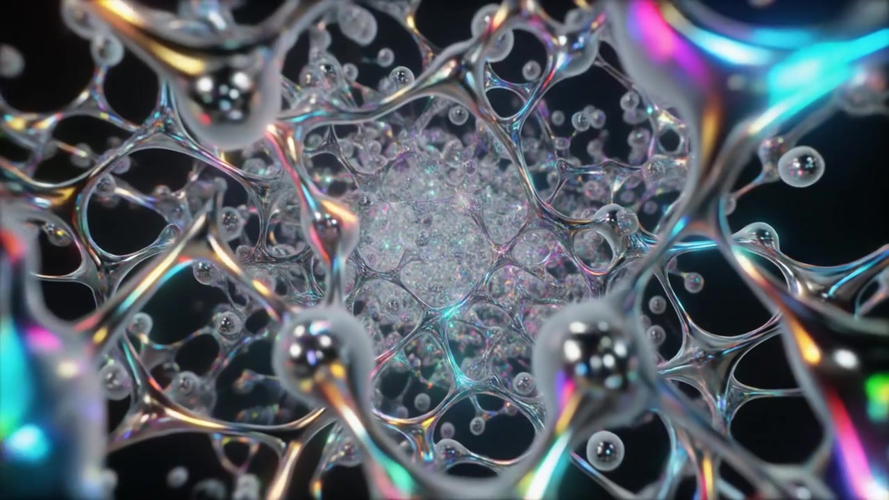 Animazione 3D astratta di sfere liquide metalliche interconnesse