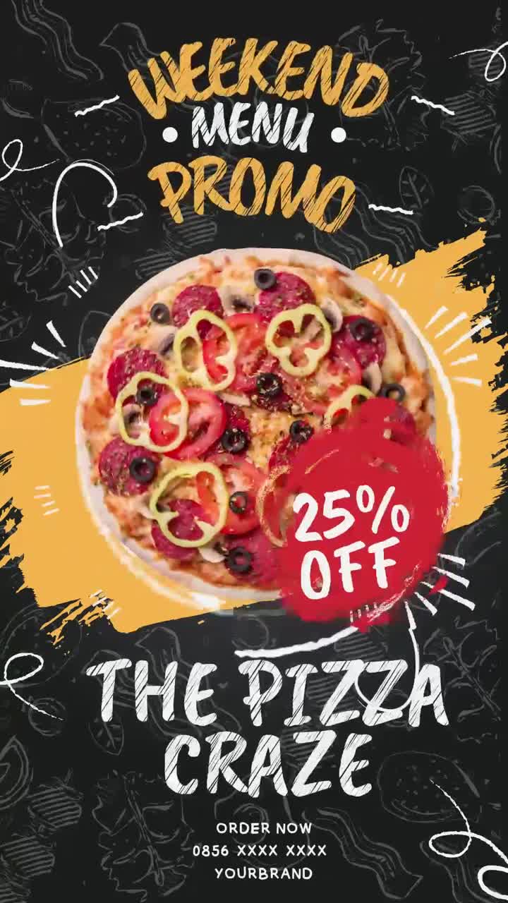 Kreativ pizzamenu branding After Effect