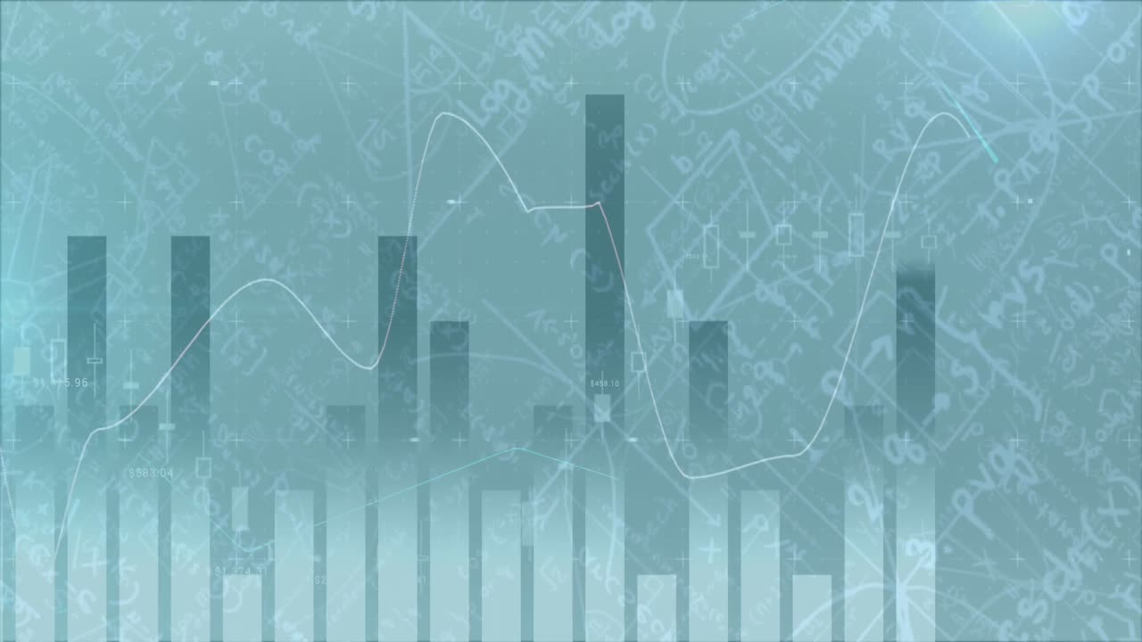 Animation of statistics and lines recording over mathematical equations