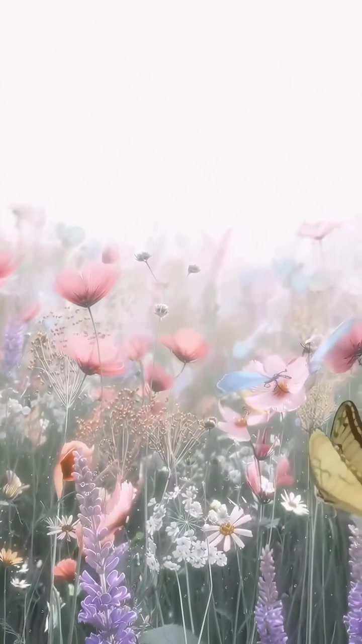 Gentle Butterflies Fluttering in a Soft Focus Flower Field