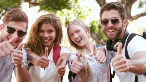 Smiling-hipster-friends-showing-thumbs-up-