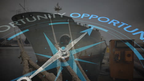 animation of compass with opportunity text over shipyard