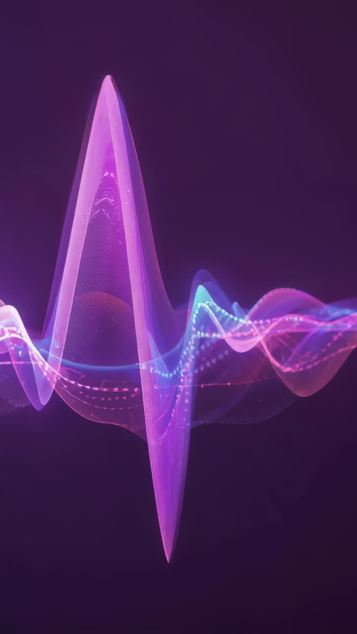 Vertical video: Appearing layered ribbons sliding mid violet gradient pulsing dotted trace looping