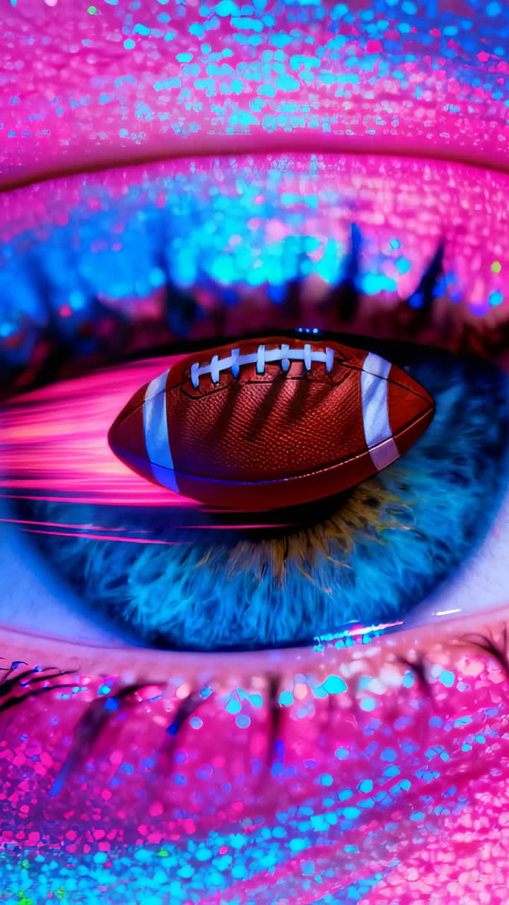 Vertical video: Entering left football crossing iris in neon showing pink streak and glitter lids