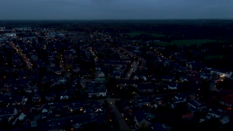High-aerial-of-suburban-town-early-in-the-morning