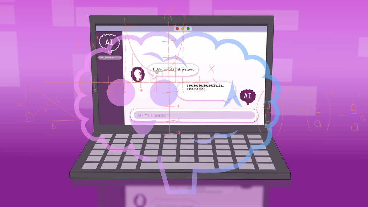animación del procesamiento de datos de la ia a través de la pantalla de la computadora portátil.