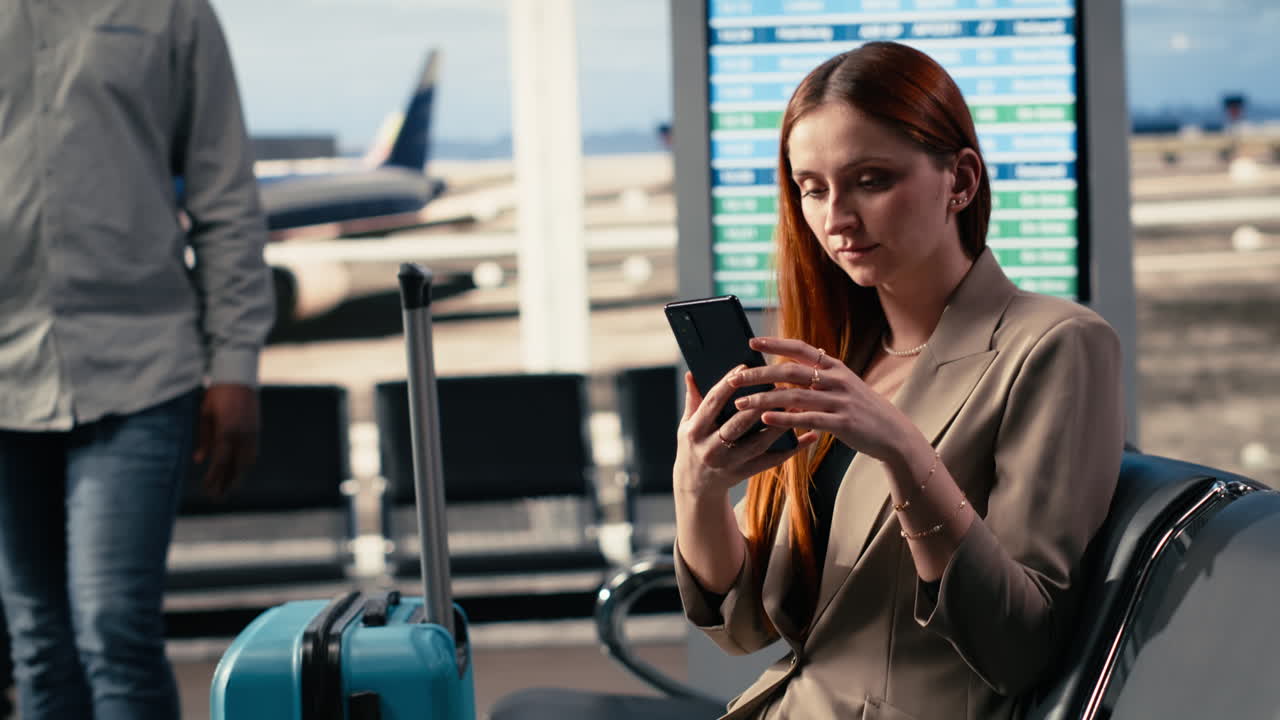 Corporate CEO seated in a modern airport waiting area