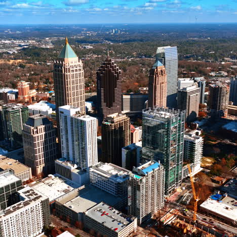 beautiful skyscrapers in the city downtown. aerial view on the high-rise buildings on sunny weather.