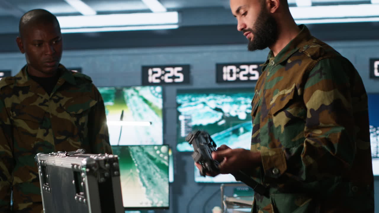 unidades militares cargando armas, preparándose para la misión de supresión del enemigo