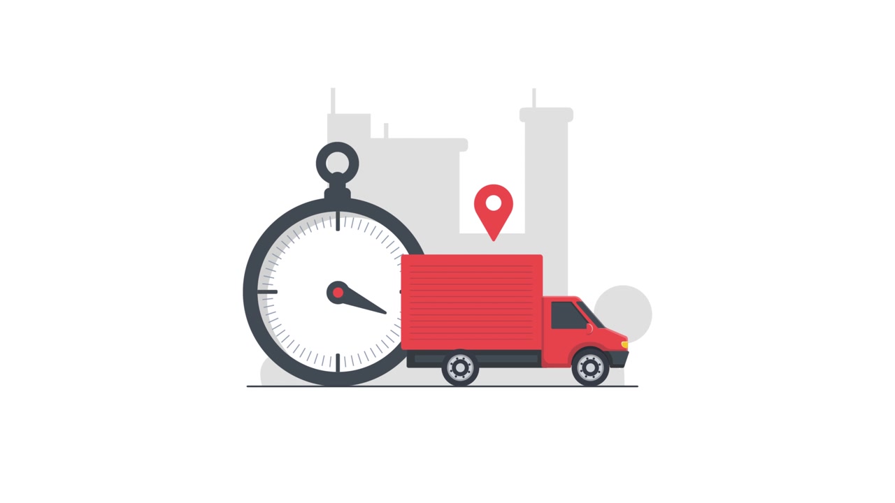 Animated Illustration of Fast Delivery Truck with Stopwatch