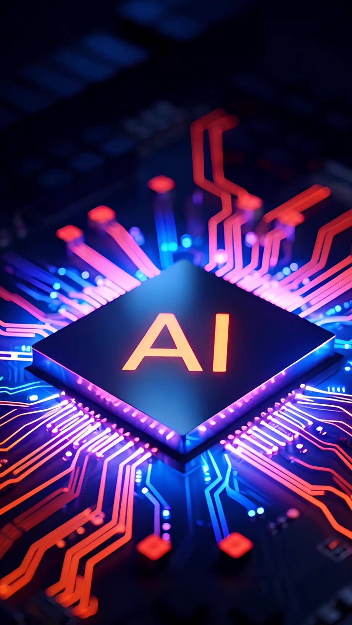 Sfondo Tecnologico Futuristico con Scheda Madre e Chip AI 4K