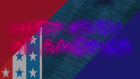 animation of united states of america text, over stars and stripes patterns from american flag