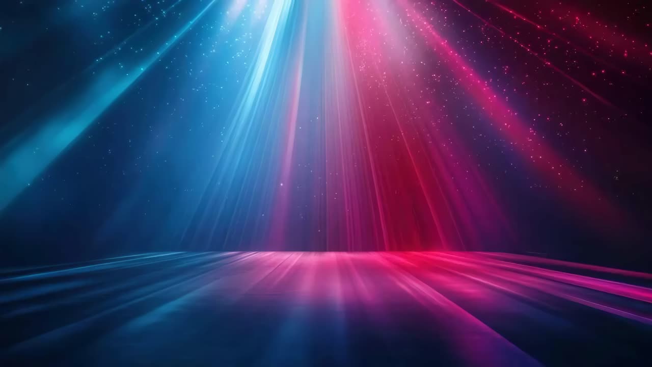 Dynamic video backdrop with vibrant blue and pink light beams