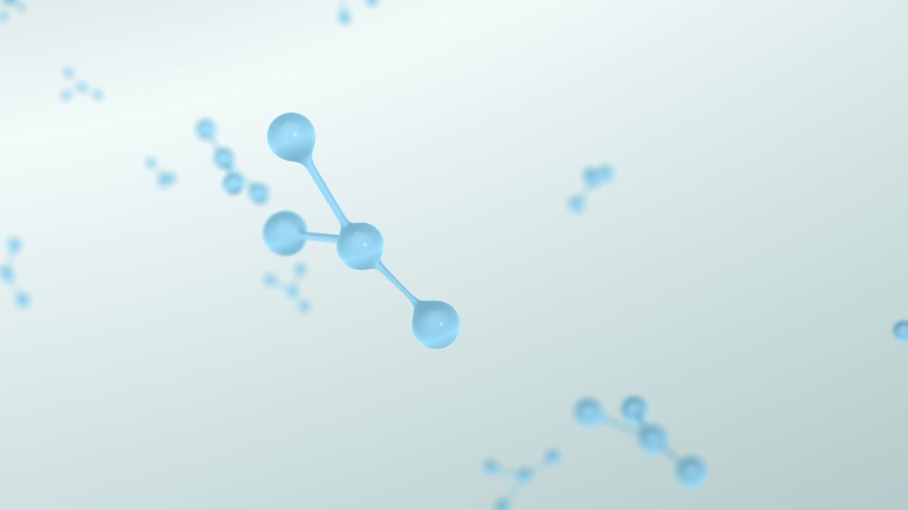 fondo blanco con átomos y moléculas partículas en video 4k.
