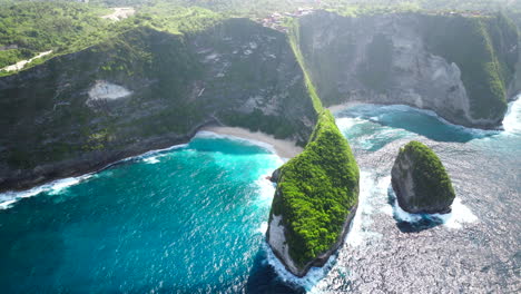 Aerial-View-Of-Batu-Raharja,-Kelingking-Beach-And-Embon-Beach-In-Nusa-Penida-Island,-Bali,-Indonesia