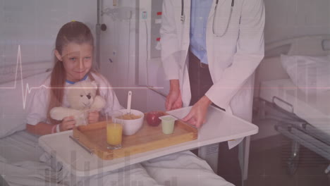 animación de procesamiento de datos sobre un médico caucásico y una paciente en una cama de hospital