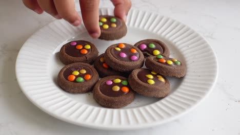 delicious chocolate cookies with colorful candy