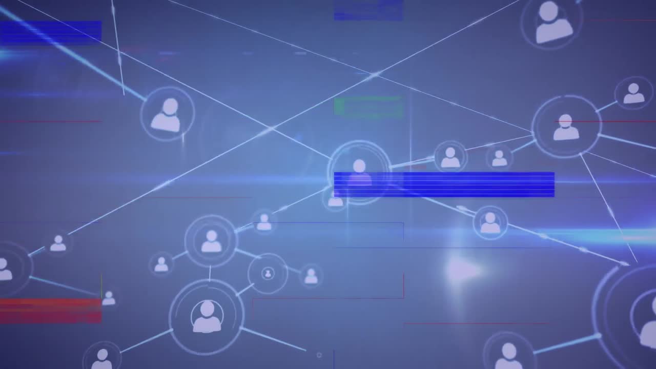 Animation af interferens over netværk af forbindelser med ikoner på sort baggrund