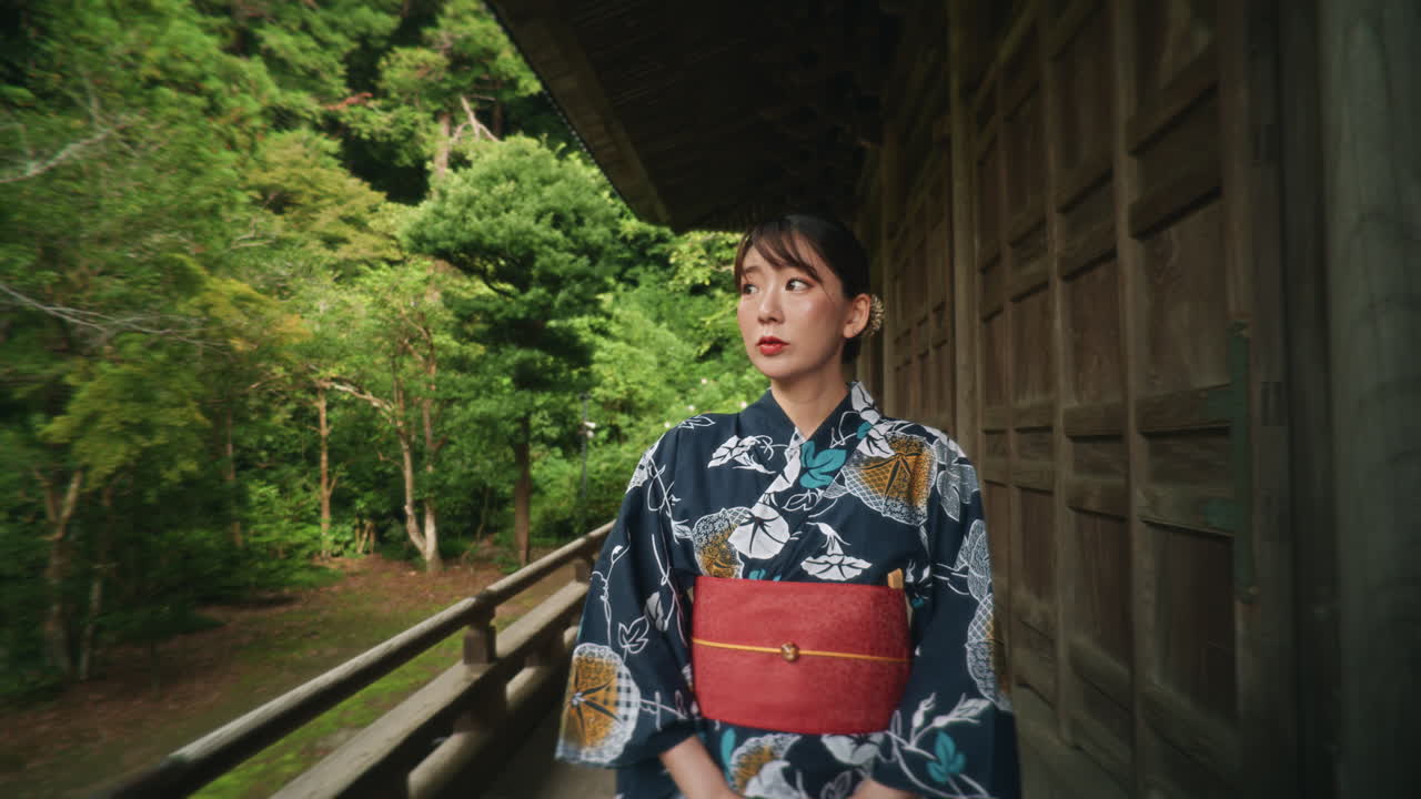 Woman in Yukata at a Japanese Temple