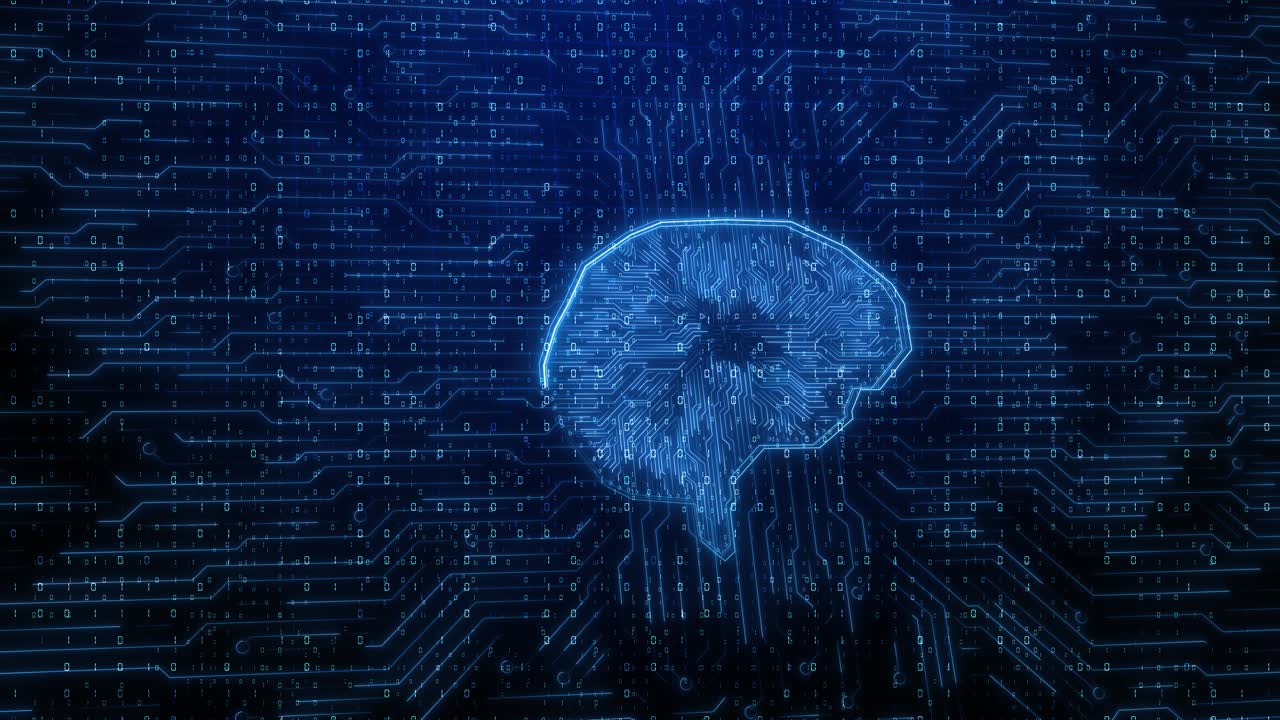 Wireframe 3d artificial intelligence ai brain animation big data flow analysis deep learning