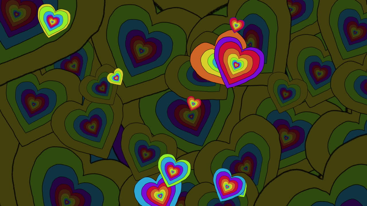 레인보우 하트 배경 위에 레인보우 하트 애니메이션