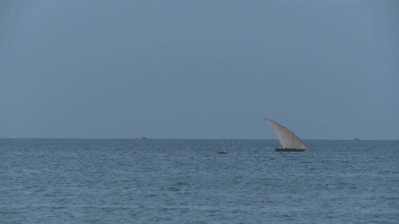 잔지바르 해안을 지나 항해하는 다우 해적선