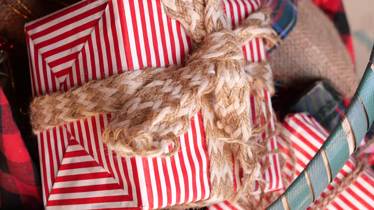 Festive Striped Christmas Gifts with Twine Bows