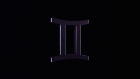 zodiac sign on black background. animation. 3d animation with textural shape of zodiac sign rotating on black background. zodiac symbol or gemini sign