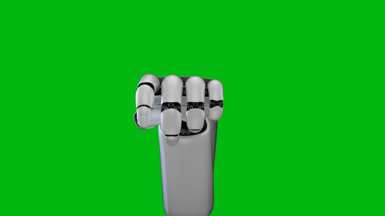 mano de robot en fondo blanco y pantalla verde generada por renderización 3d.