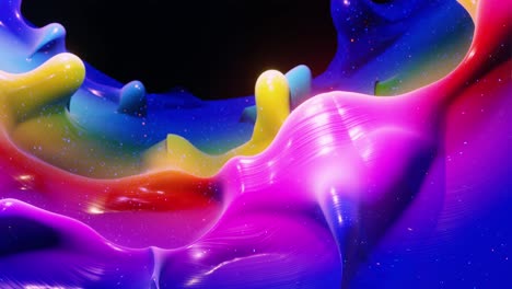 animación abstracta suave de color arco iris de gradiente líquido en 4k. superficie de pintura brillante brillante como fondo festivo en bucle abstracto. brilla en líquido viscoso con salpicaduras 3d en la superficie como gotas.