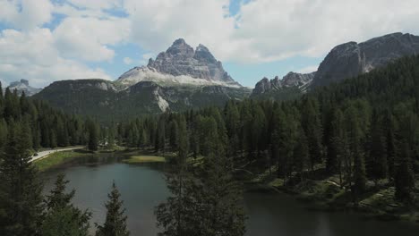 aerial shot of antorno lake, moving  rising ，italy