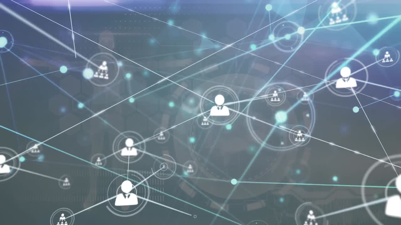 파란색 배경에 데이터 처리에 대한 아이콘으로 연결 네트워크의 애니메이션