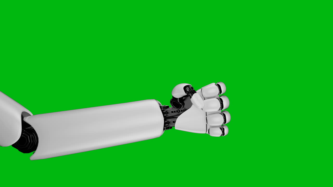 mano de robot en fondo blanco y pantalla verde generada por renderización 3d.