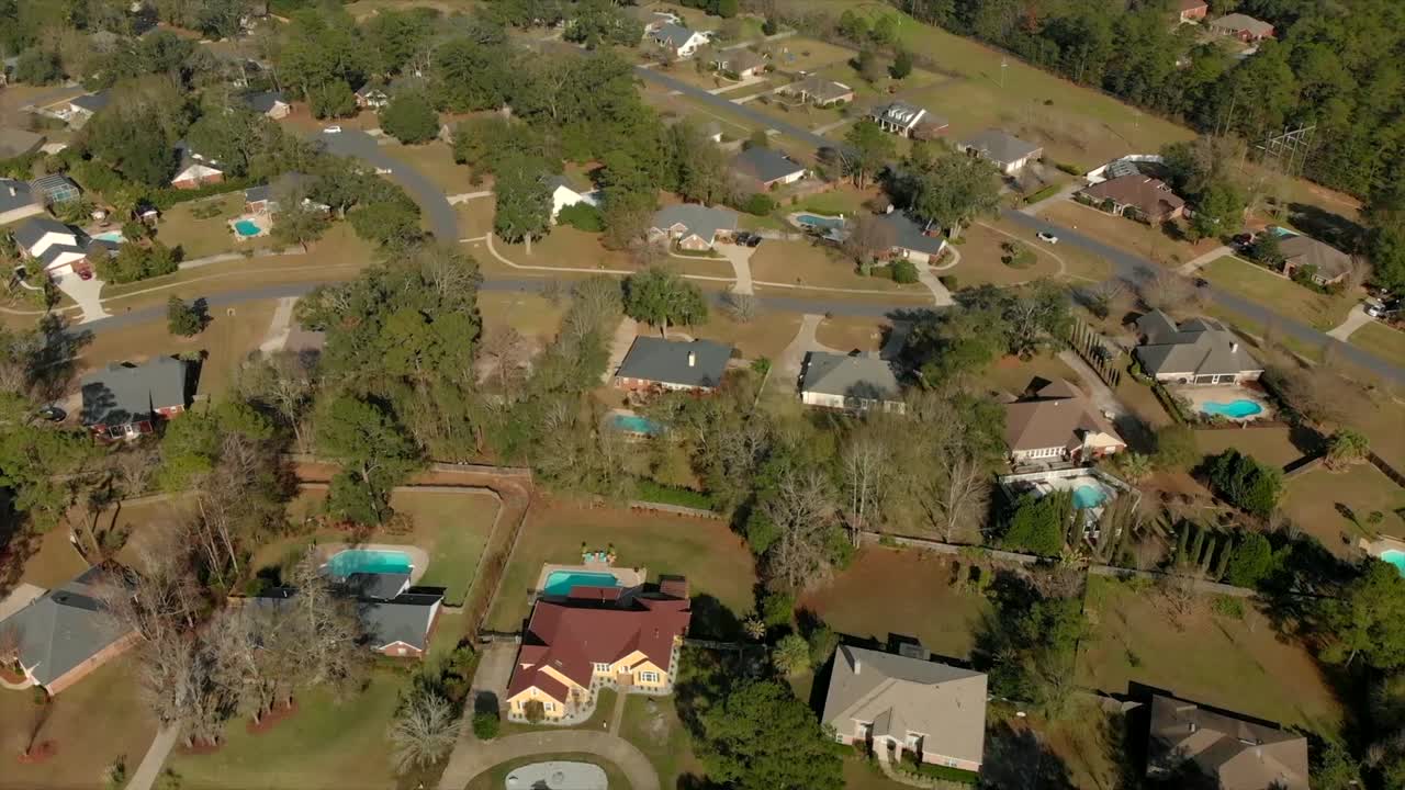 Aerial View of Suburban Landscape in Ox Bottom Manor in Tallahassee Florida, USA