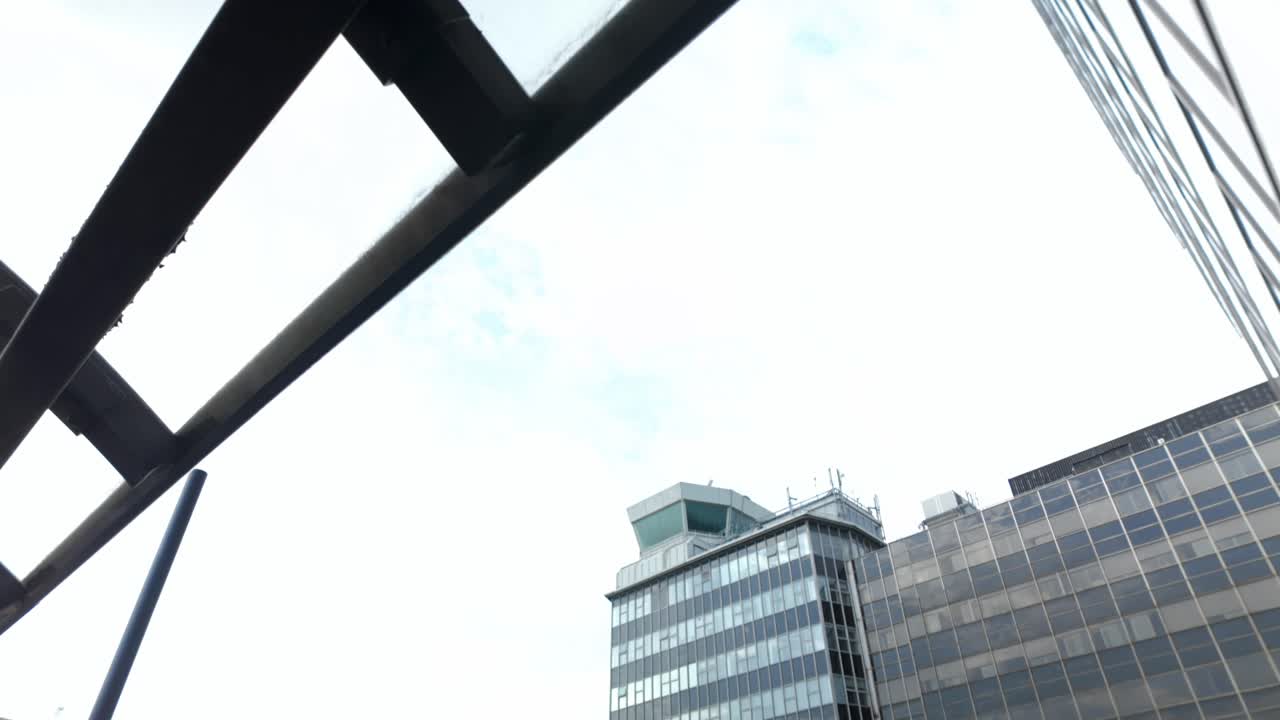 Street Scene With Glass Facade Modern Buildings In Liverpool, England. Static Shot