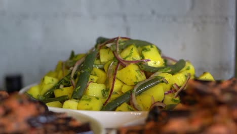 view of a egyptian lunch, close up shot, high angle shot