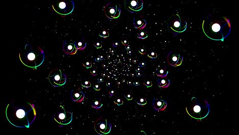 animación 3d de átomos en el espacio con hermosas órbitas parpadeantes multicolores. el mundo de las nanotecnologías en medicina y ciencia
