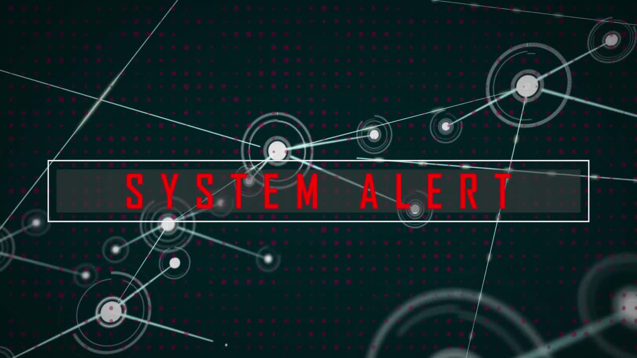 Animation of system alert text and connected dots on black background