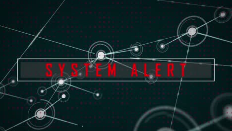 Animation-of-system-alert-text-and-connected-dots-on-black-background