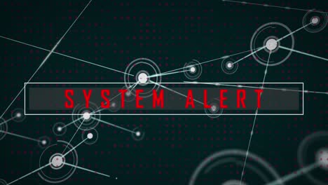 animación del texto de alerta del sistema y los puntos conectados sobre fondo negro