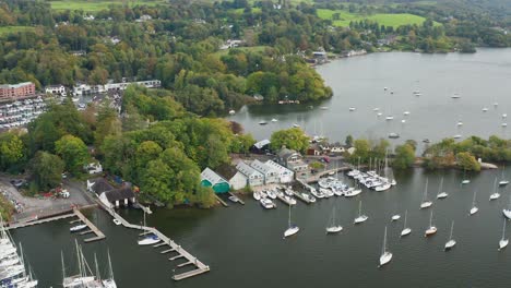 aerial shot of bowness on windermere harbour