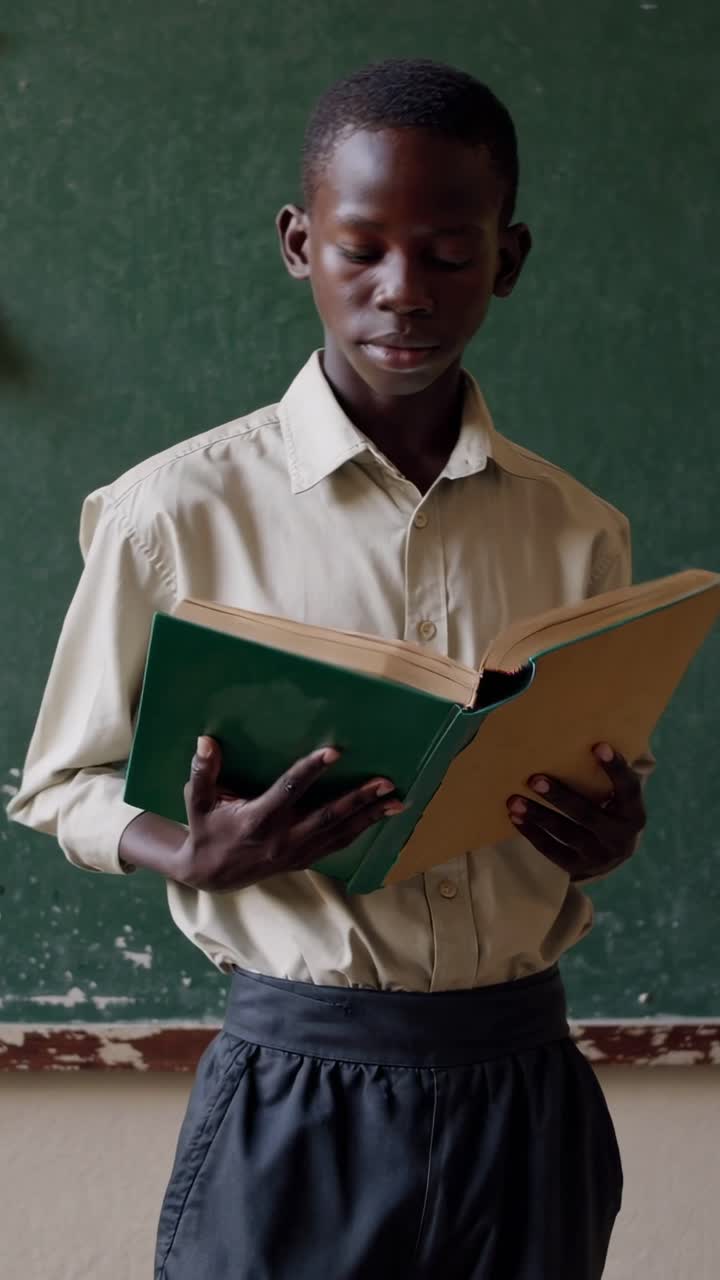 estudiante sosteniendo un libro en un aula