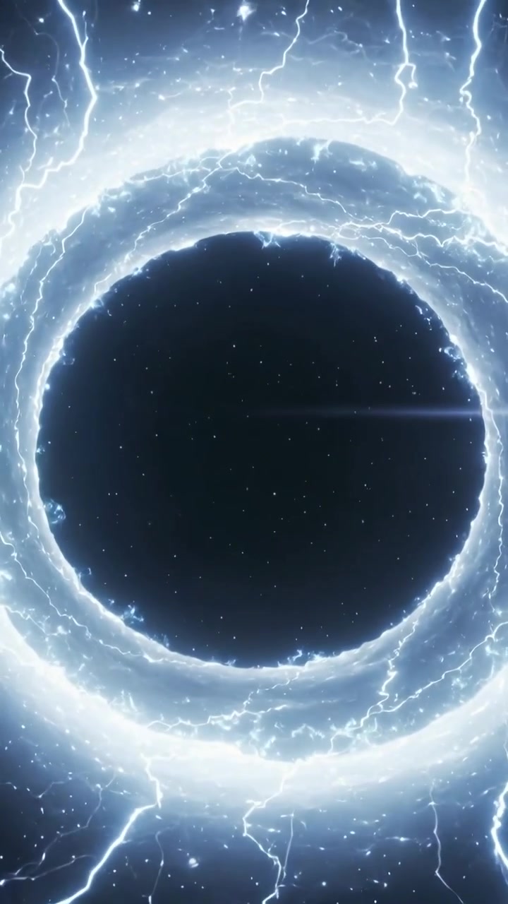 Video verticale: Anello energetico reattivo con corona crescente nello spazio dopo l'incrocio di un raggio, archi che si spostano.