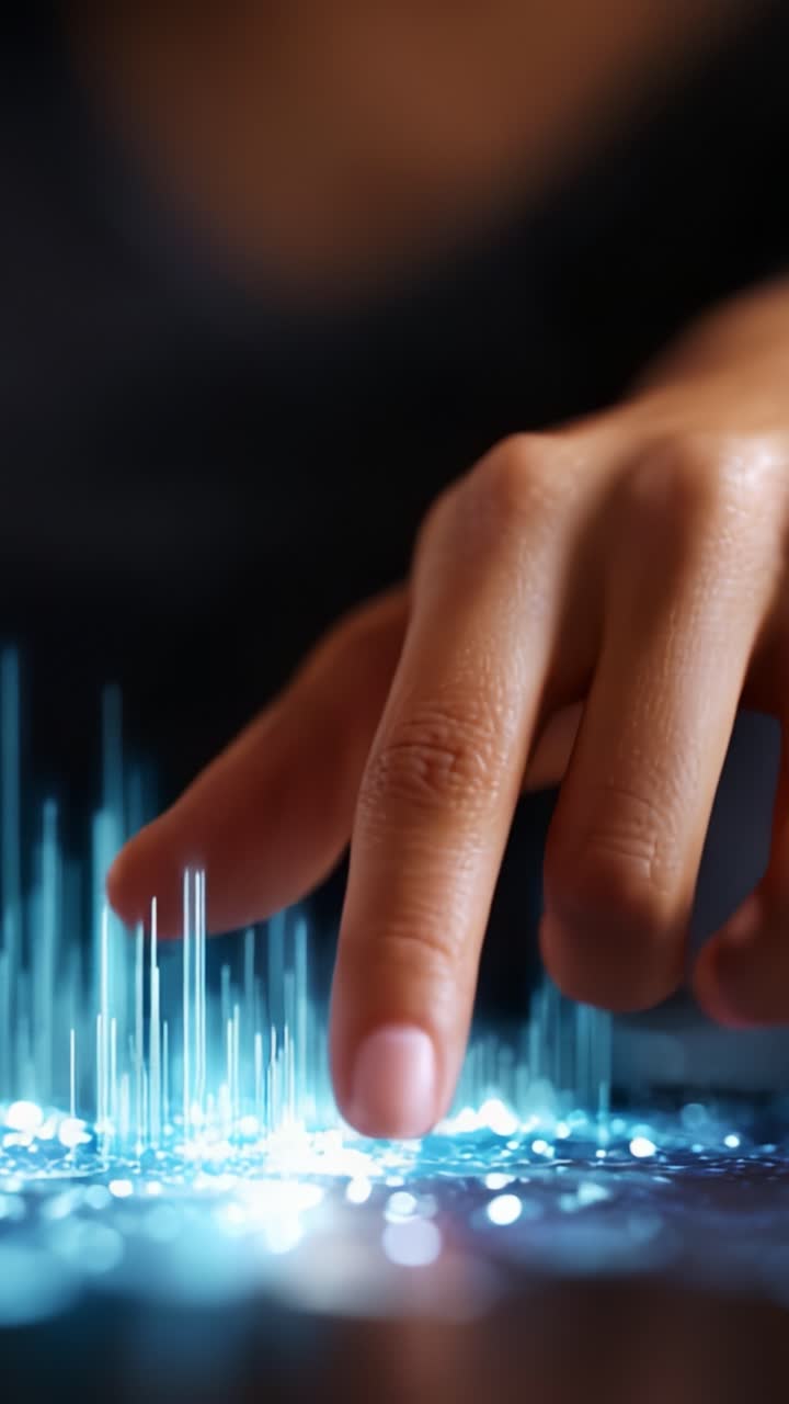 A Close-up of a Finger Interacting with Bright, Pulsating Sound Waves, Capturing the Essence of Digital Sound Manipulation and Audio Visualization Techniques